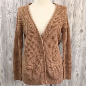 𝅺FOREVER 21 Boyfriend Cardigan Knit Sweater Tan Medium